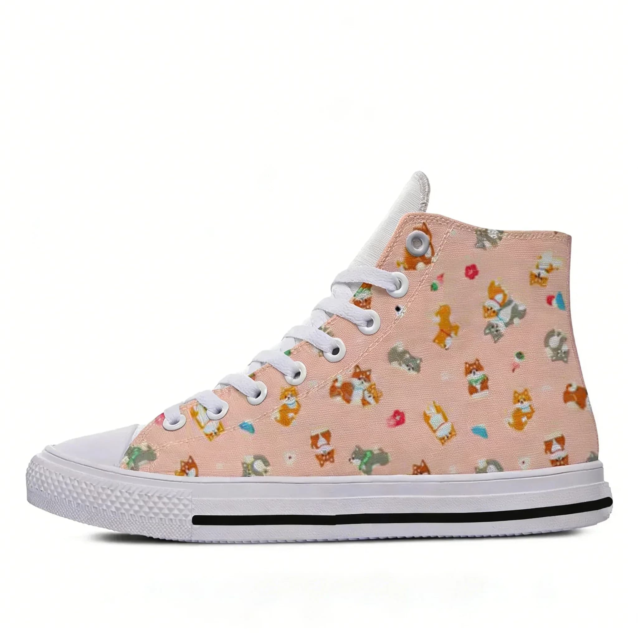 Scarpe da ginnastica casual unisex in tela leggera con stampa Shiba Inu, modello estivo, alla moda, stile skateboard
