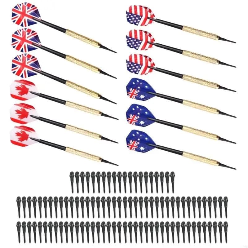 Set freccette morbide in plastica con aste in ferro placcato oro, set freccette morbide con 100 punte