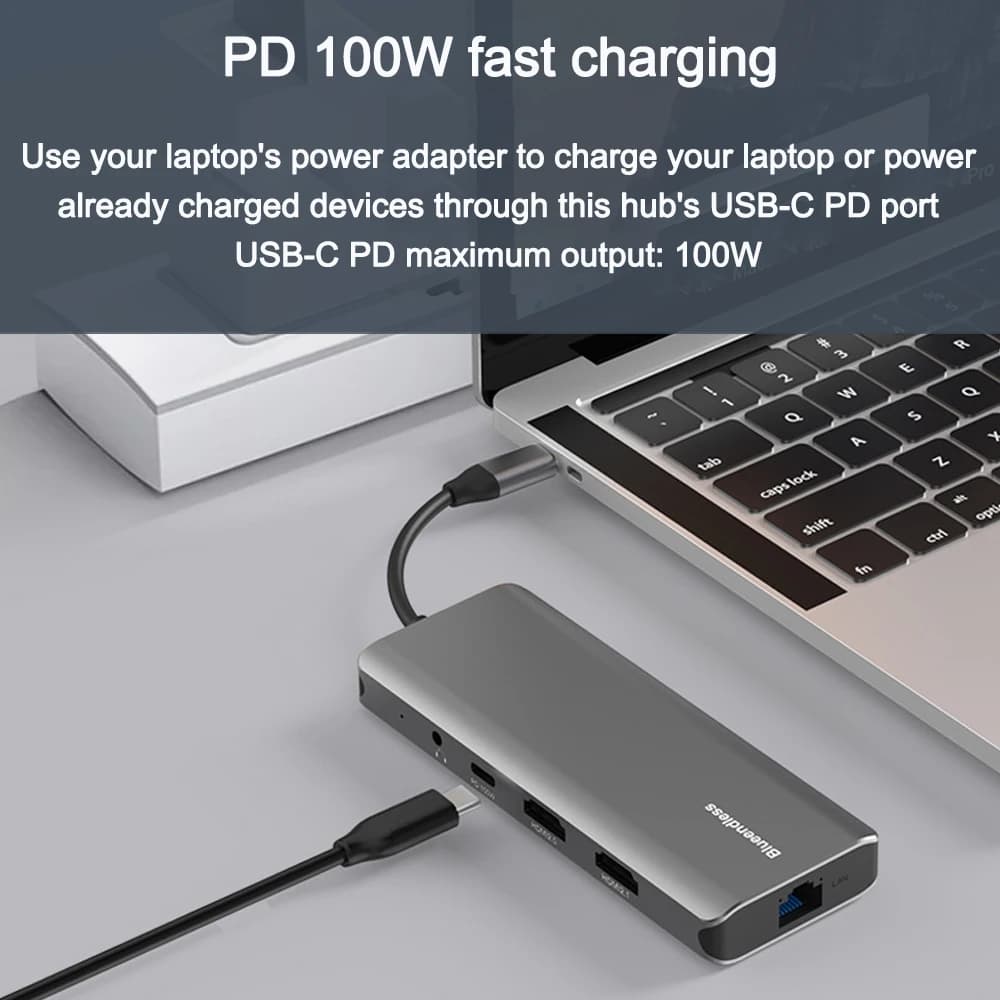 Docking station di tipo C Dual HDMI + DP Porta di rete Gigabit 10 in 1 Audio da 3,5 mm PD Ricarica USB 3.0 Splitter HUB Accessori per PC