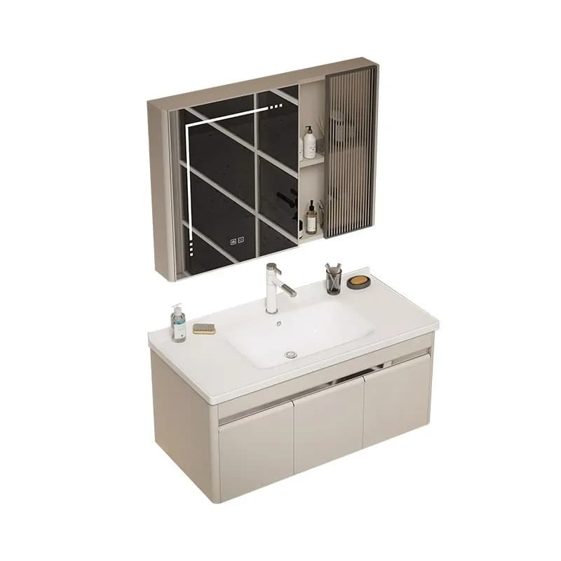Mobile bagno in acciaio inox 304 con lavabo in ceramica, specchio smart in alluminio, design moderno e minimalista