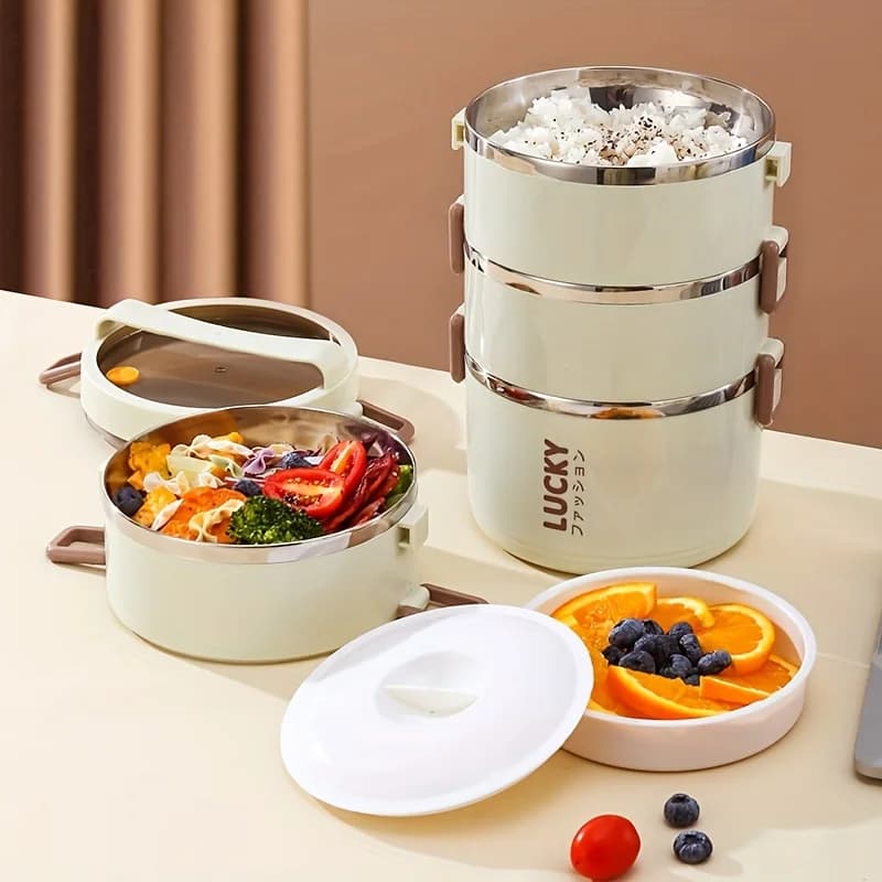 Bento Box Lunch Box in acciaio inossidabile, bento box con thermos, set di contenitori per il pranzo per alimenti isolati portatili, Bento Box facile da pulire per