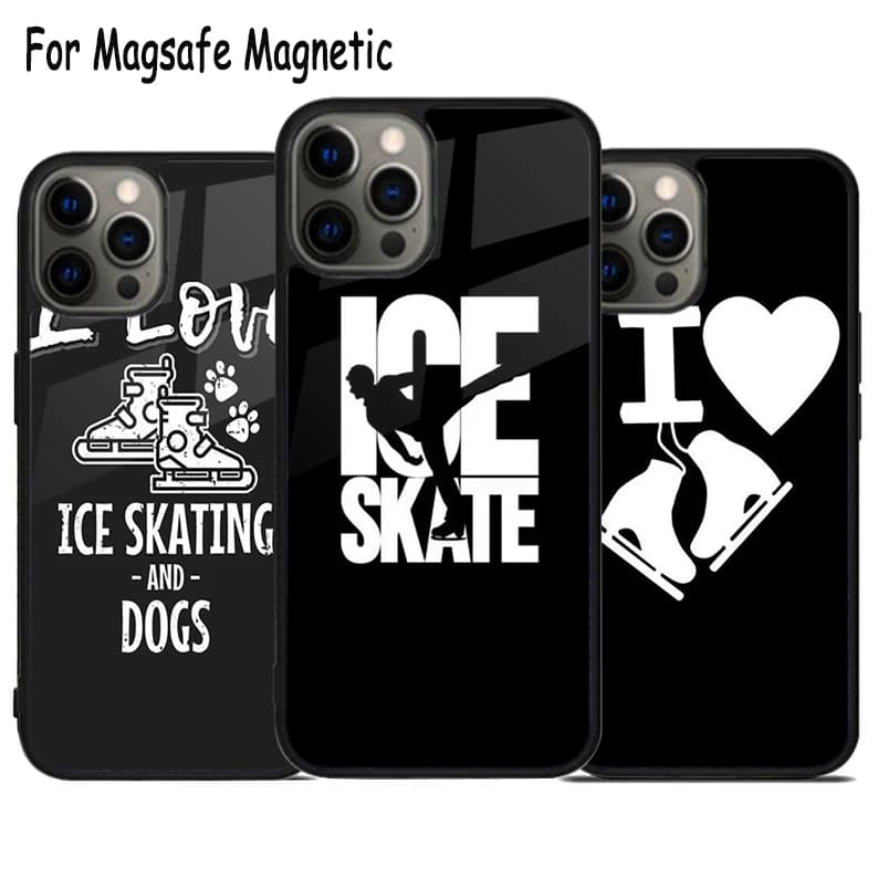 Cover per telefono con ricarica wireless Love Ice Skating per iPhone 17 Air 15 16 16e 14 13 11 12 Pro Max Plus, cover magnetica Magsafe con paraurti