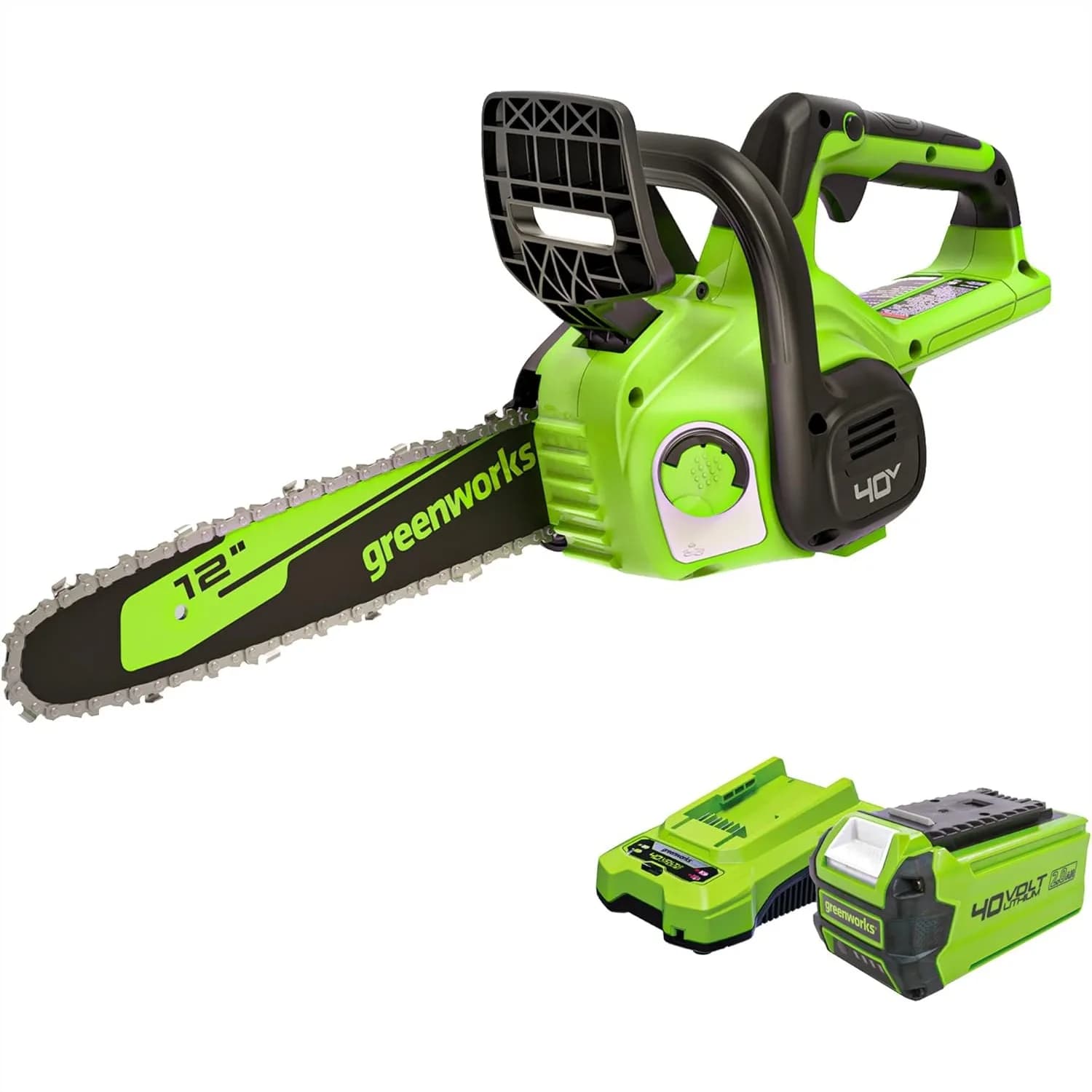 Motosega Compatta a Batteria 40V 12'' con Batteria e Caricabatterie, Ideale per Pulizia Post-Tempesta, Potatura, Campeggio