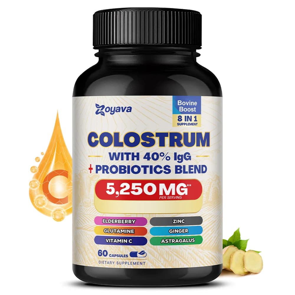 Colostrum Supplement Capsules, with 40% IgG, Probiotics, Elderberry, Astragalus 2000MG Vitamin C, Ginger, Zinc
