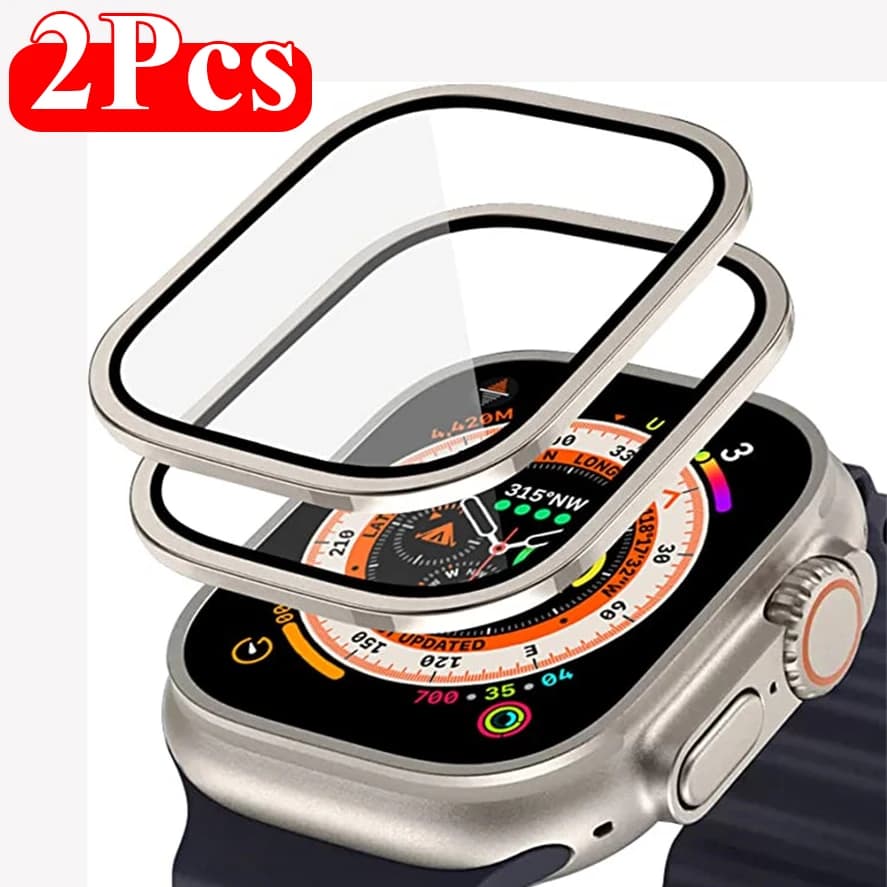 Custodia in lega di alluminio 2 pezzi + vetro temperato per Apple Watch Ultra 2 49mm protezione schermo antigraffio per pellicola di copertura iWatch Ultra