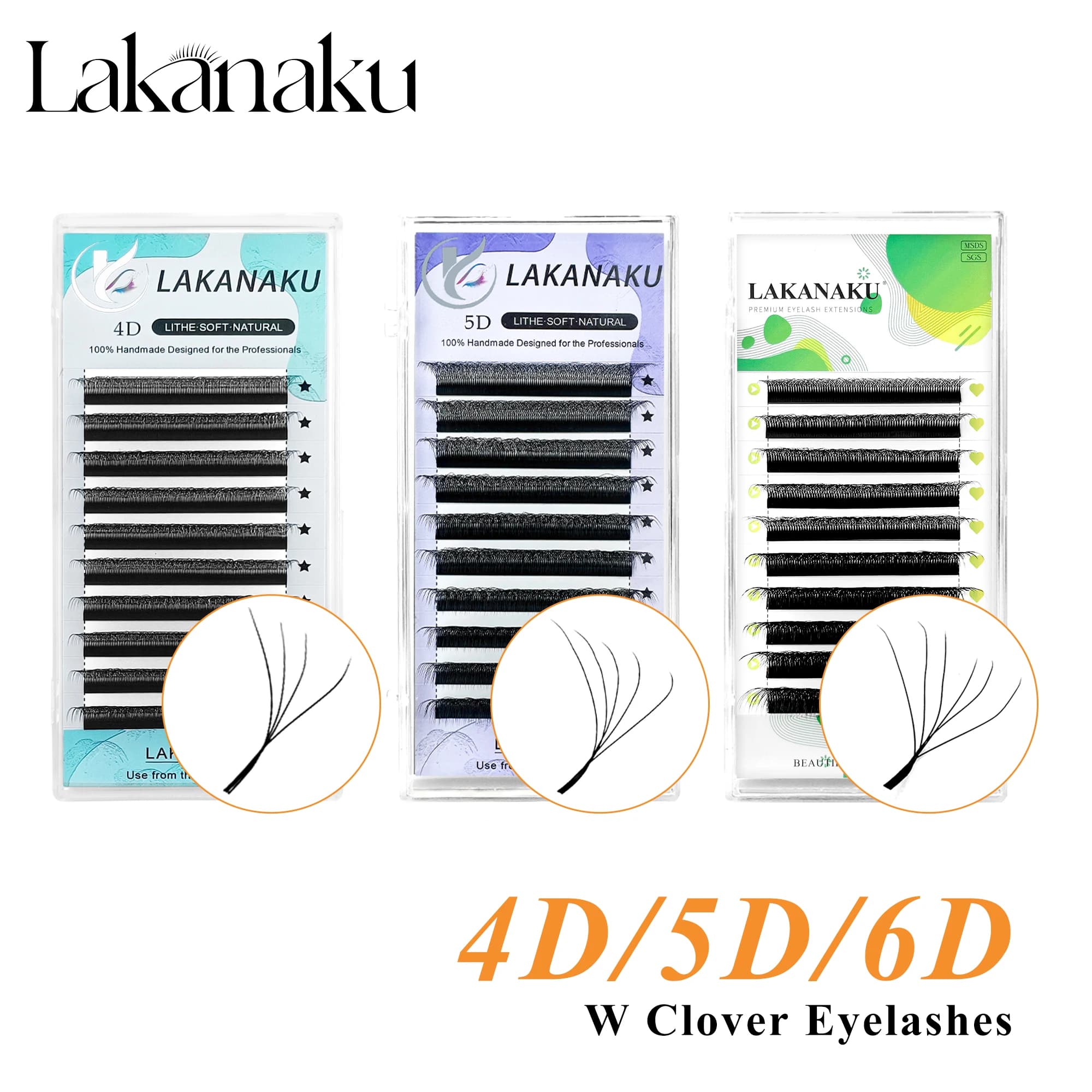 LAKANAKU Extension Ciglia a Forma di W 4D 5D 6D Clover, Ciglia Finte in Visone Morbido Naturale, Extension Ciglia Russe Preformate a Volume, Trucco