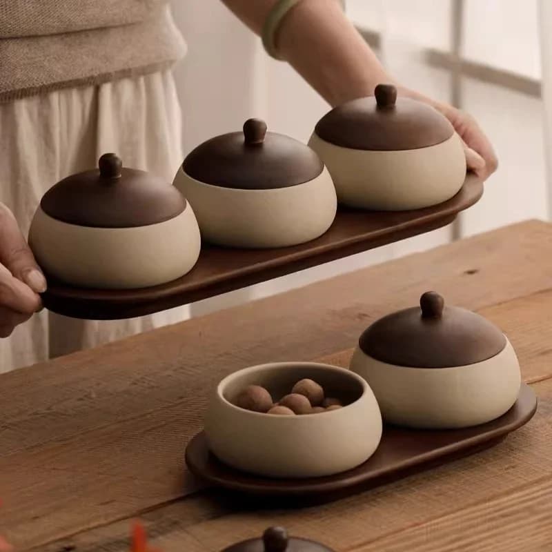 Zen-style Chinese-style Solid Wood Fruit Platter for Home Living Room Coffee Table Compartments for Pastries and Dried Fruits