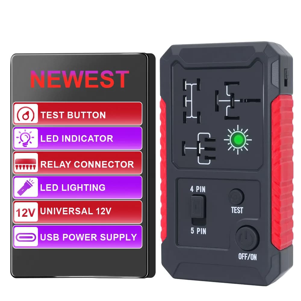 Tester per Relè Auto con Indicatore LED, Tester per Batteria Auto con Porta Type-C, Tester per Circuiti 12V, Power Bank