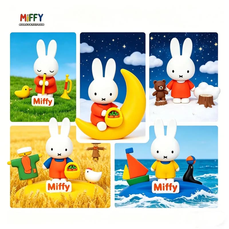 Miffy Seasons Companion: Vari Stili per la Navigazione, la Spiaggia e la Raccolta Autunnale - Blind Box in Vinile con Supporto per Telefono e Decorazione da Scrivania