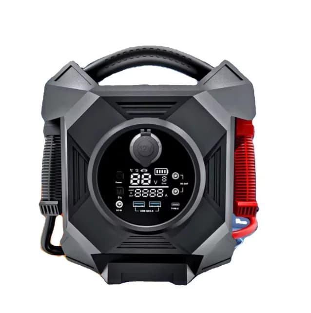 HF797SH Nuovo Avviatore di Emergenza Economico con Gonfiatore Pneumatici, Compressore d'Aria Ricaricabile 150PSI 12V con Cavo USB e Funzione Auto-Stop