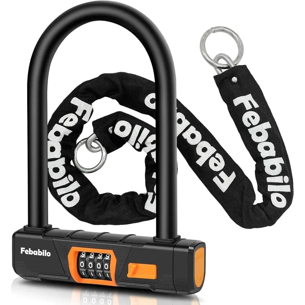Lucchetto a U a combinazione a 4 cifre per impieghi gravosi con catena da 4T x 8mm per la sicurezza di e-bike, moto, scooter e ciclomotori