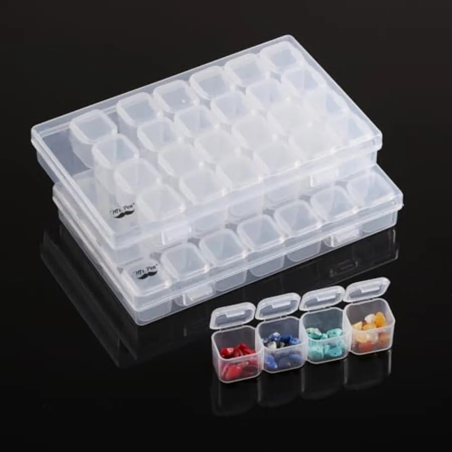 Bead Storage Containers, 28 Grids, 2 Pack, 160pcs Label Stickers, Transparent, Small Bead Organizer Box, Diamond Art, Diamond P