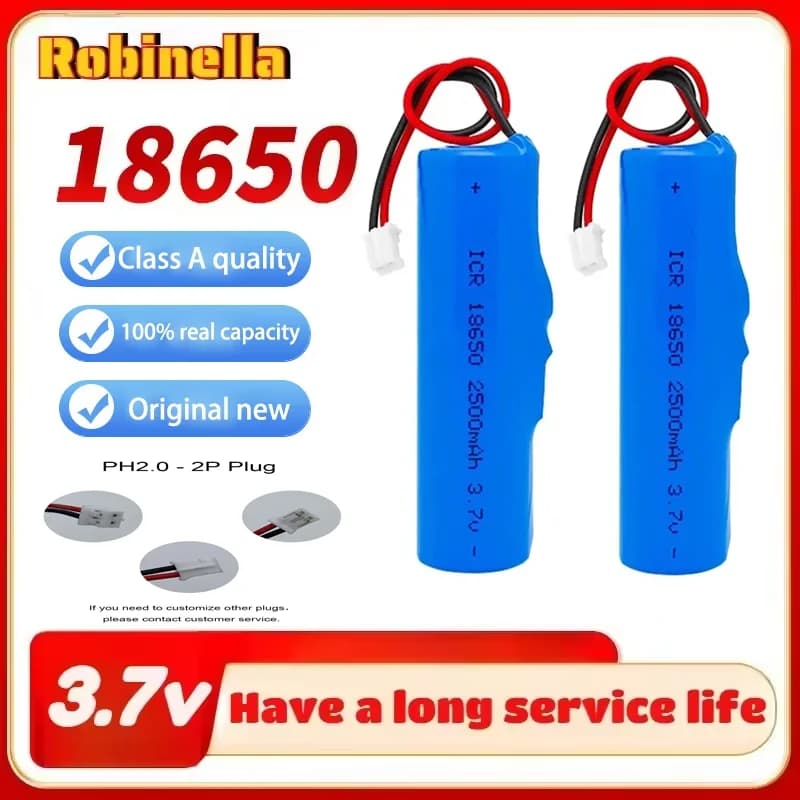 1-10PCS 3.7V 18650 2500mah Batteria al litio ricaricabile LED Luce Altoparlante Bluetooth, Rasoi, Tagliacapelli Batera PH2.0-2P Spina