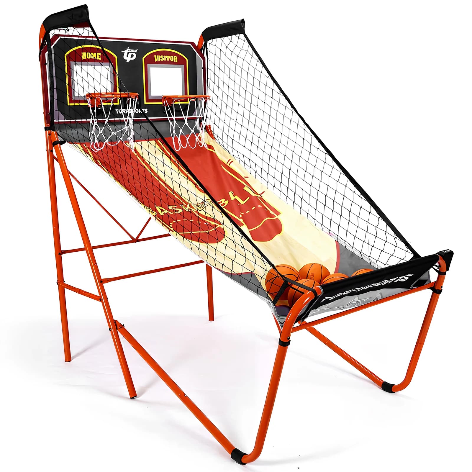 Arcade Basket Game Set with Timer, Folding Field, 5 7 Balls for 2 Players, for Home, Children and Adults