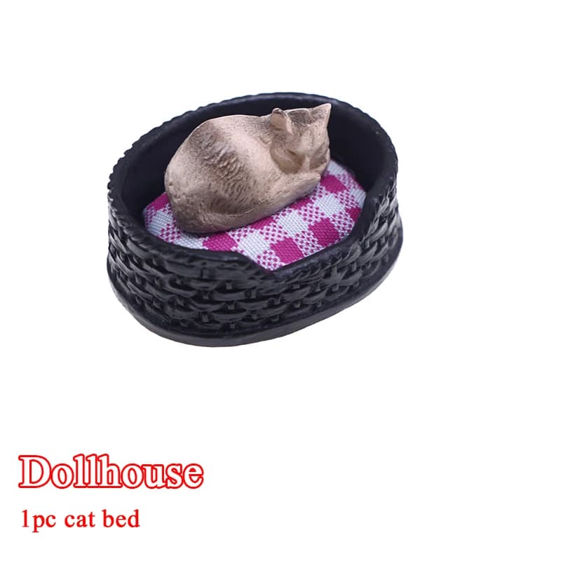 1/12 Simulazione di casa delle bambole Mini letto per gatti Modello di casa delle bambole Soggiorno Accessori per la decorazione di animali domestici Puntelli di costruzione di micro scene