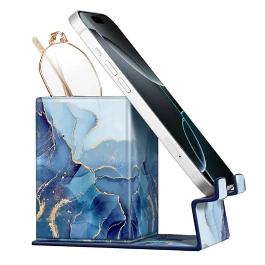 Pencil Holder With Phone Stand, Eyeglasses Holder, Desktop Organizer Nightstand Accessories Office Supplies Case
