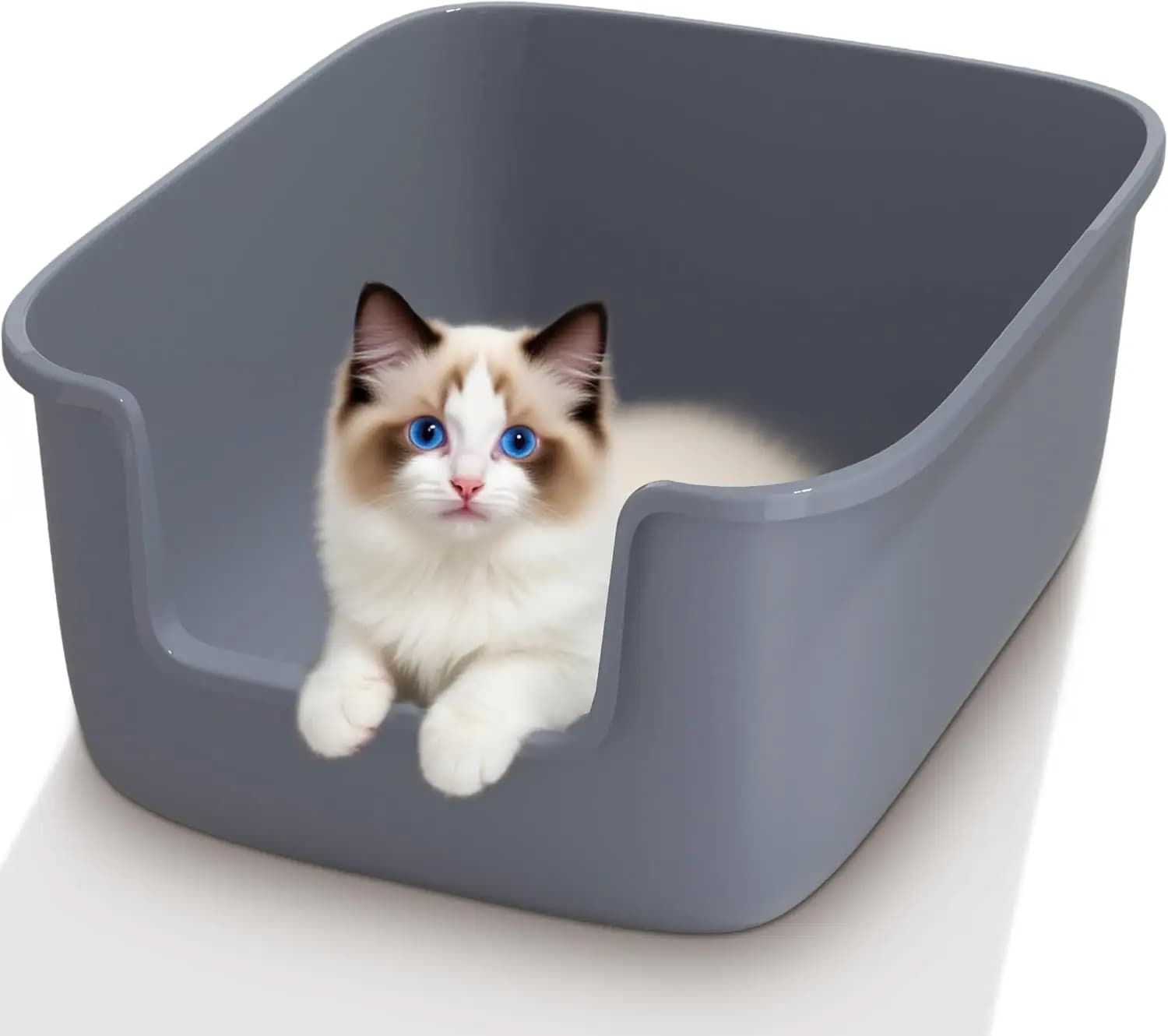 Lettiera per Gatti Grande con Bordo Alto, 50x40x22 cm, Vasca Profonda Anti-Schizzi per Gatti da Interno, Grigia