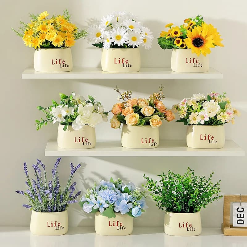 Fiori Artificiali Girasole e Margherita con Vaso per Decorazioni di Matrimoni, Festival, Stanze o Ornamenti per Arredamento Casa