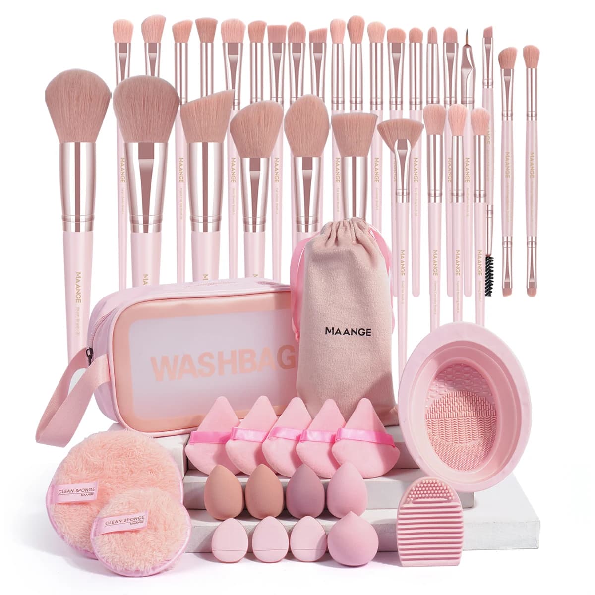 MAANGE Professional Makeup Toolkit 30 pcs Set of Makeup Brushes for Basement 15 pcs Soff Cleaning Bowl for Travel Makeup Pen