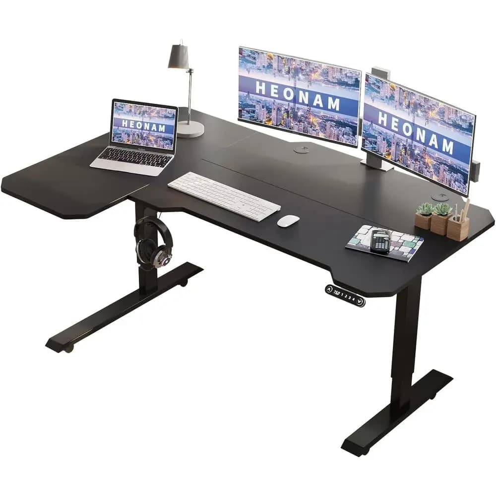 L-Shaped Electric Standing Desk with Privacy Screen, 59 Large Surface for PC & Monitors