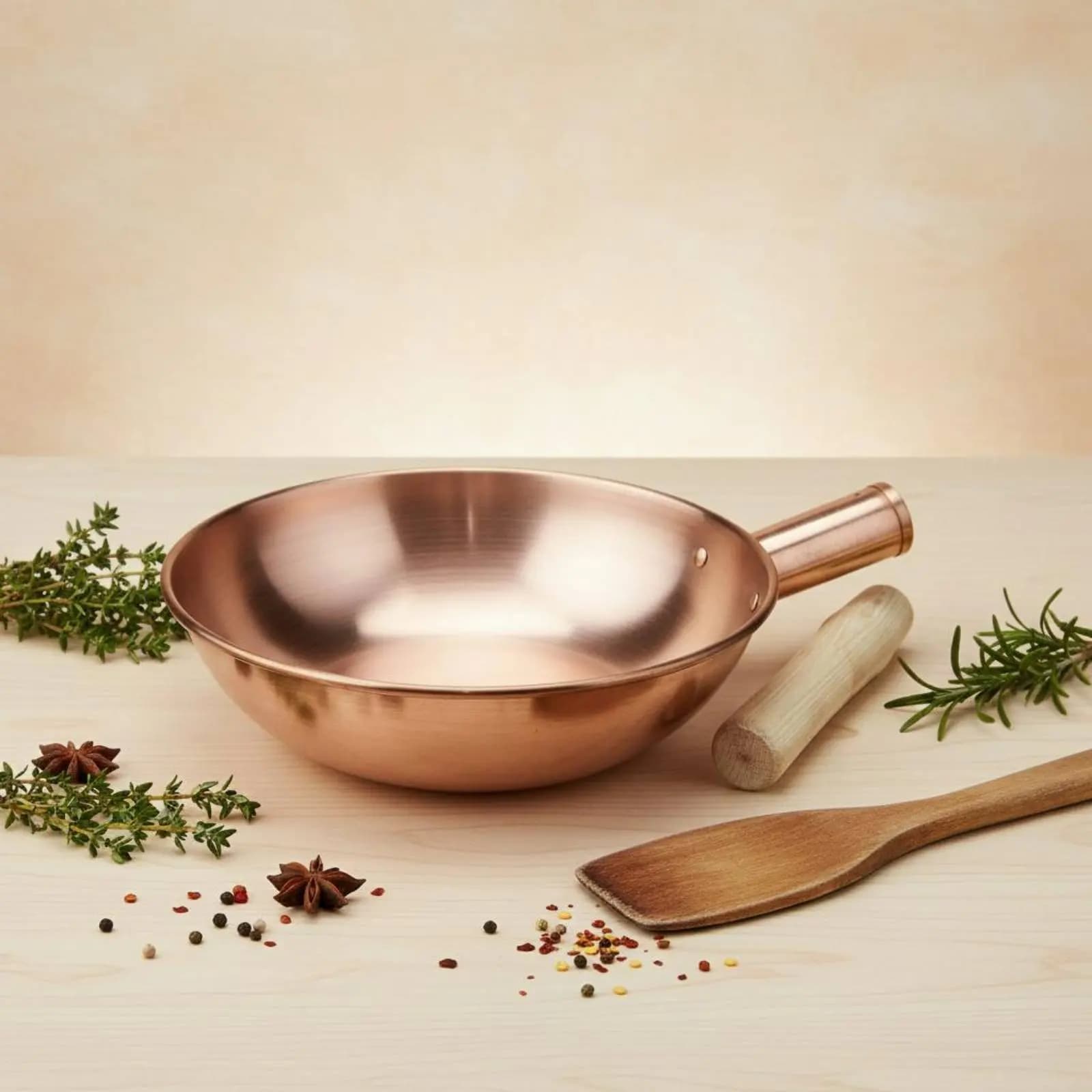 Wok con Manico Lungo a Riscaldamento Rapido, Padella in Rame Spesso, Antiaderente a Lunga Durata, Facile da Impugnare