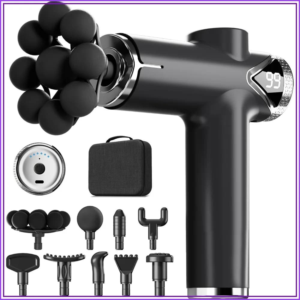 Deep Tissue Massage Gun for Pain Relief, Back Massager with 9 Heads and 6 Speeds, Percussion Massager for Athletes, Gifts for Men Women