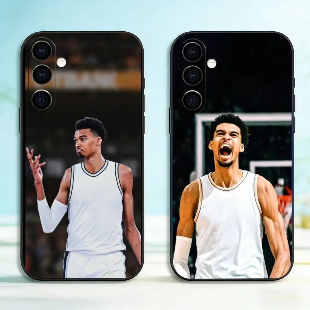 Custodia per telefono Basketball Victor Wembanyama in silicone morbido nero per Samsung Galaxy A73, A72, A71, A70, A53, A52, A51