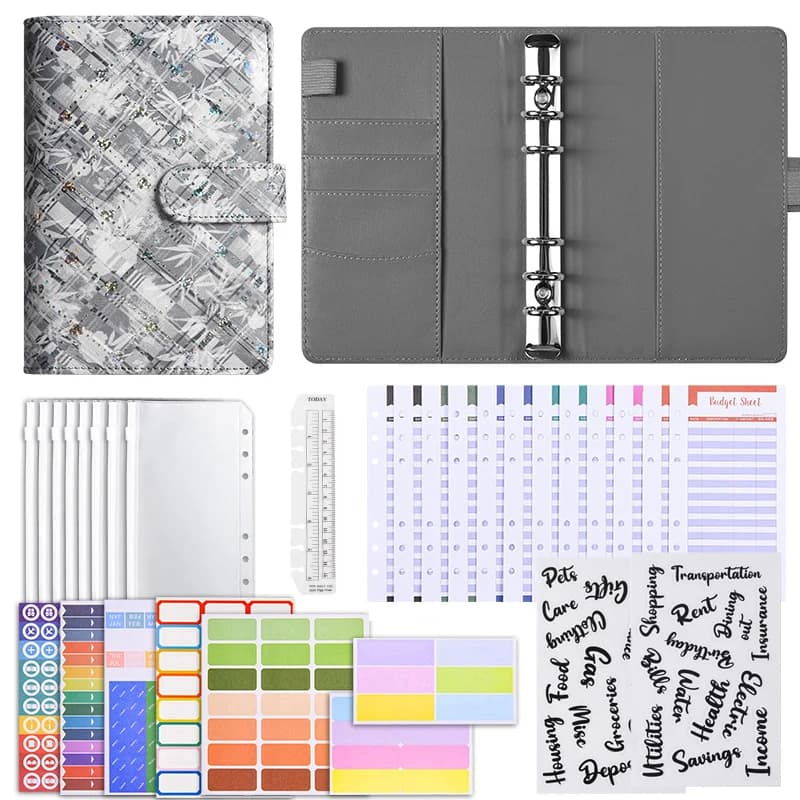 Quaderno A6 colorato con raccoglitore a 6 anelli, organizer per la pianificazione del budget, 8 tasche e 12 fogli per la gestione delle spese.