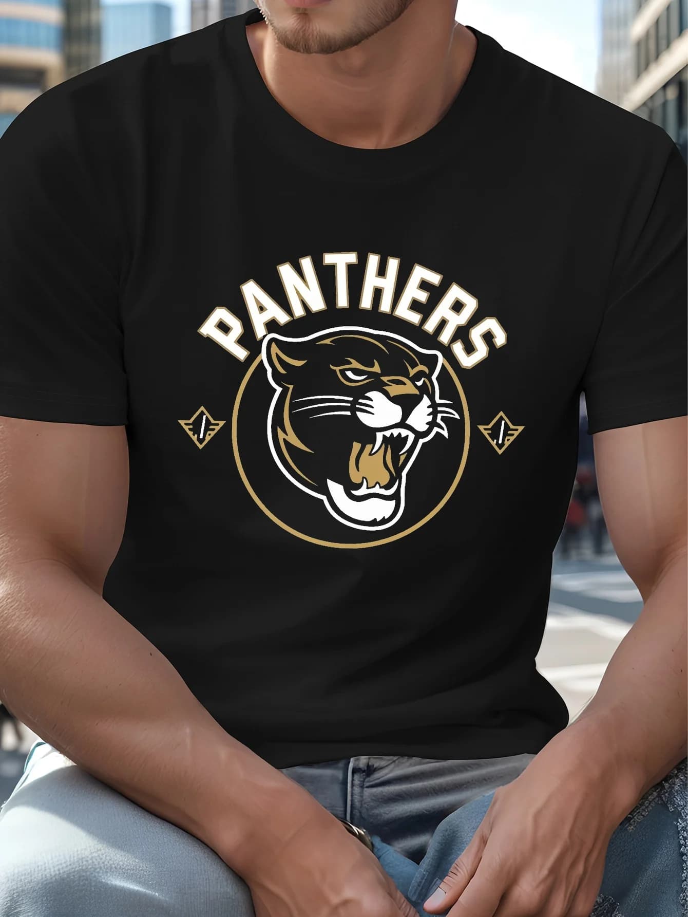 T-shirt a maniche corte con stampa del motivo della squadra mascotte Black Panther, per un abbigliamento casual alla moda, adatta per l'uso quotidiano