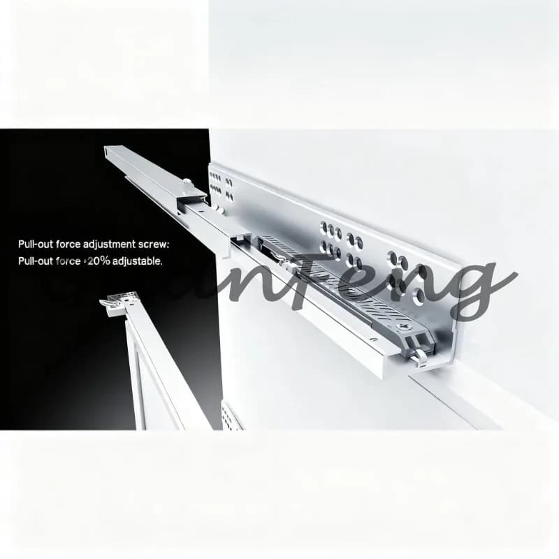 Hidden Drawer Slide with Handle, 2‑Fold Soft‑Close Double Extension Slide, Concealed Hardware for Cabinet Furniture Installation