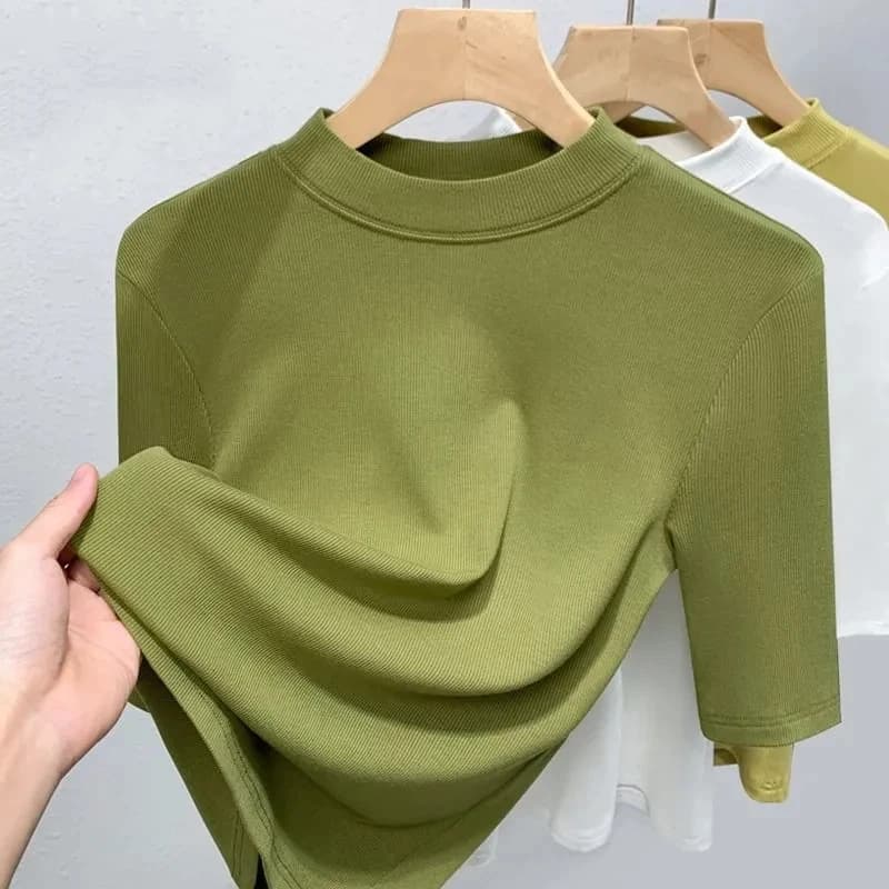 T-shirt da donna in maglia modale estiva slim fit a mezza manica girocollo casual