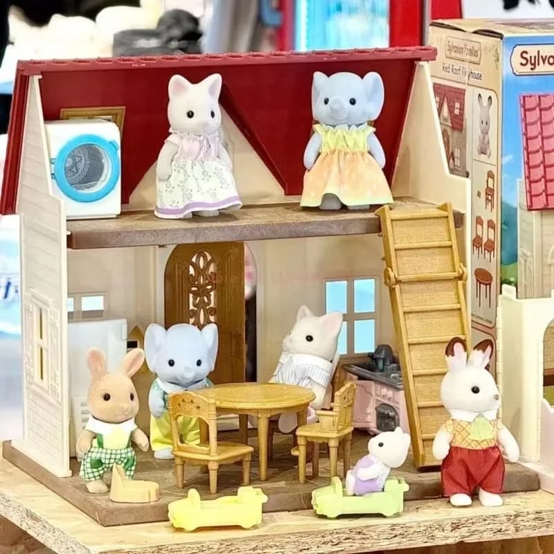 Sylvanian Families Panda Elefanti Famiglia di tre Figure Anime Simpatico giocattolo di assemblaggio per bambini che giocano a casa per regali di festival per bambini