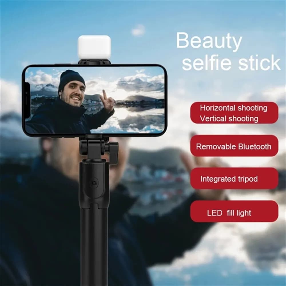 Bluetooth Portable Tripod for Selfie with Remote Control, Filling Light and Telephone Retractable Support