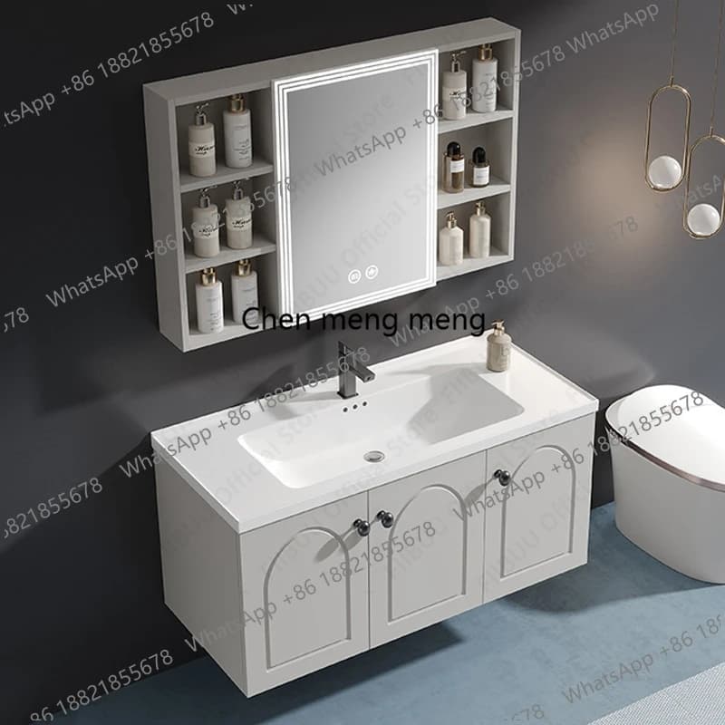 Wall Mounted Bathroom Vanity Combo with Integrated Ceramic Sink Basin Defog Smart Mirror Cabinet Large Storage Floating Cabinet