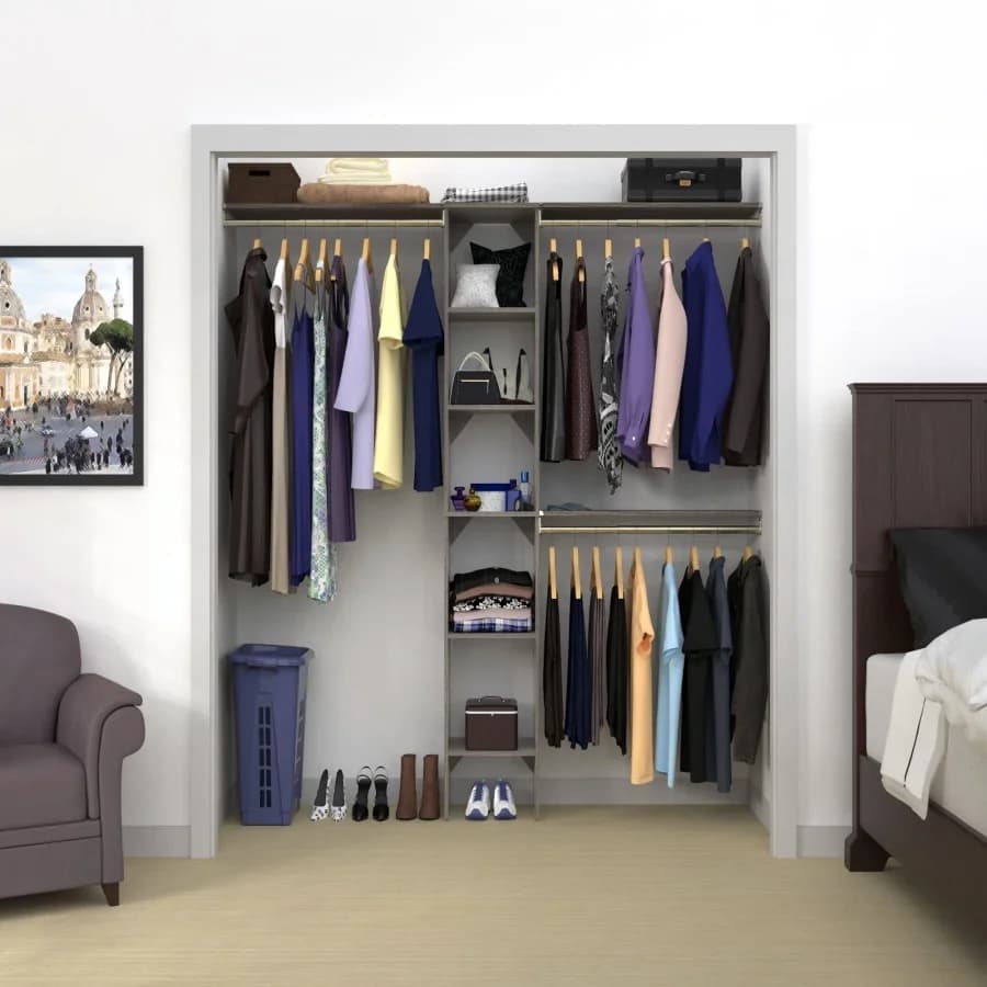 SuiteSymphony Kit Base Organizer Wooden Cabinet with Tower and 3 Hanging Rods, Adjustable shelves, Suitable for 4 to 9 feet Largo, Grap
