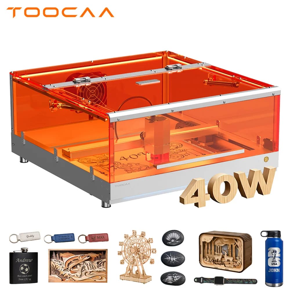 Incisore e Taglierina Laser da Tavolo AI TOOCAA L2 40W con Area di Lavoro Ampia da 41,5 x 39,5 cm, Completamente Chiusa e di Classe di Sicurezza 1, per Legno, Acrilico, Pelle, Pietra, Metallo, Artigianato Fai-da-te e Piccole Imprese