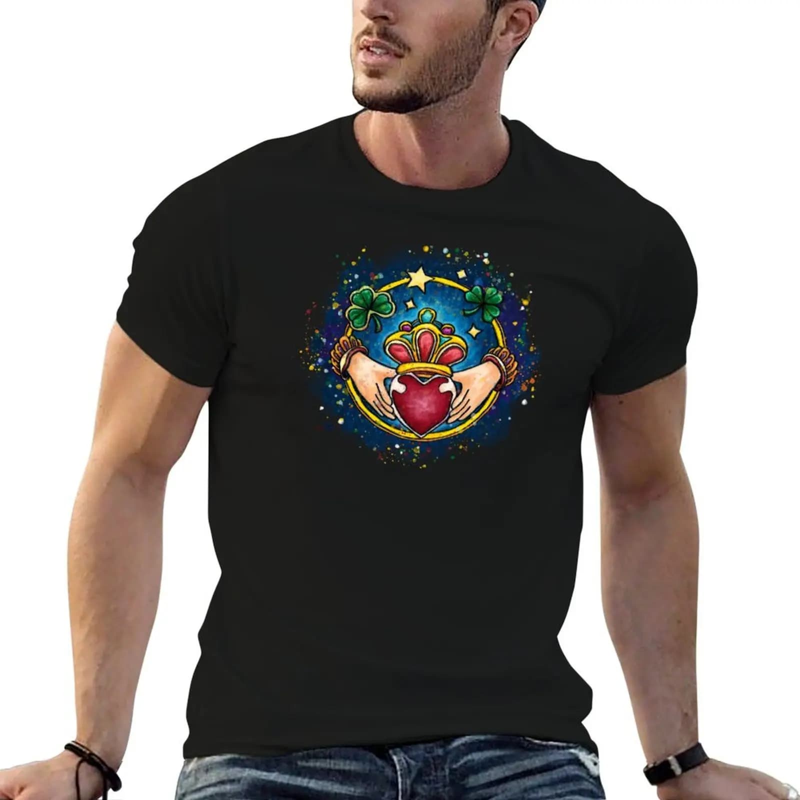 Claddagh ring with bright colors, love loyalty and friendship symbol T-Shirt Relaxed Casual Short Sleeve Tee