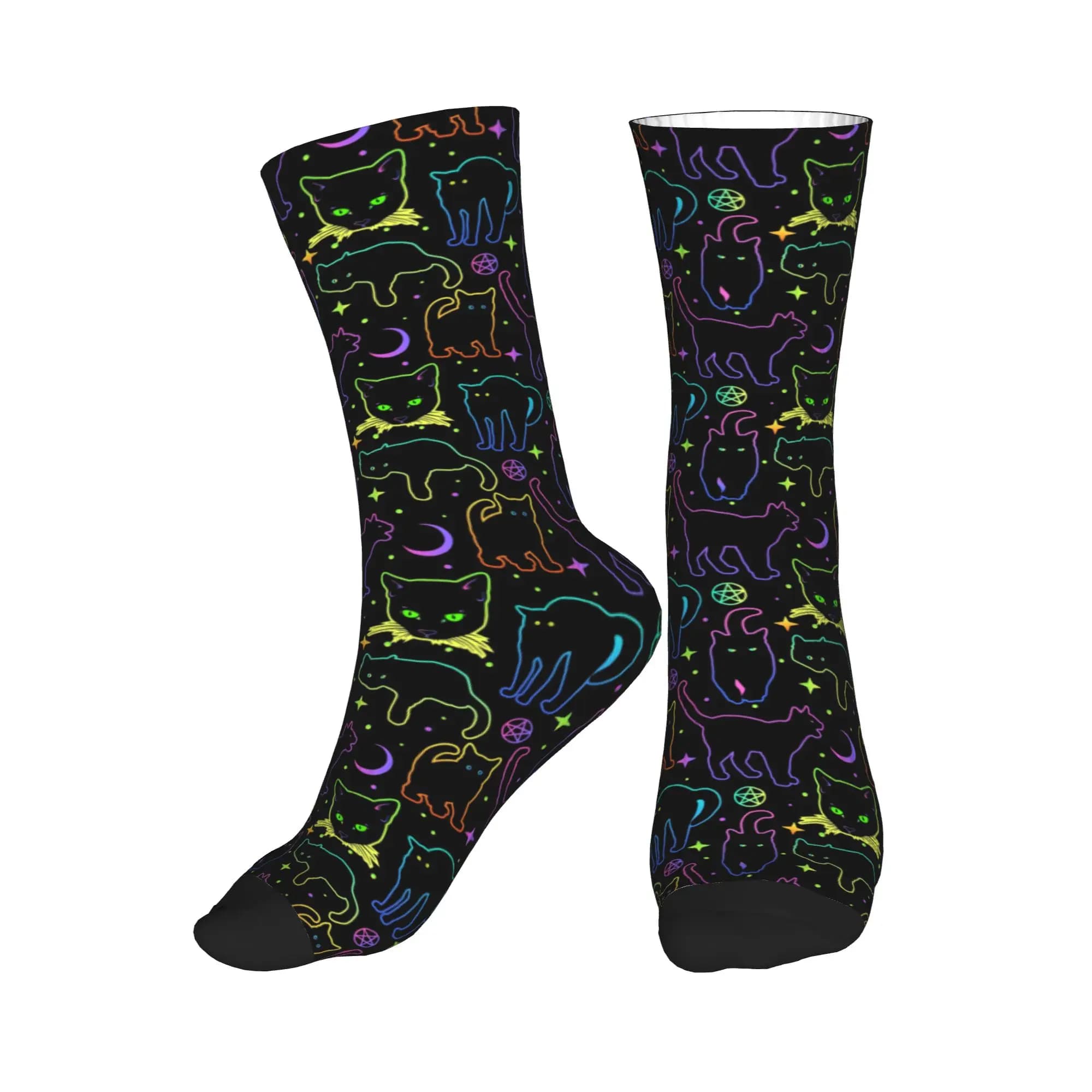 Divertenti calzini da uomo e da donna con gatto nero stile cartone animato di Halloween, calzini unisex alla moda con stampa 3D
