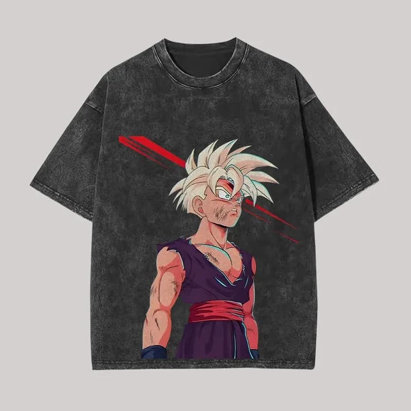 Gohan T Shirt Dragon Ball Z Anime Men Vintage Acid Wash Oversized Cotton Super Saiyan 2 Battle Damaged Graphic Tees 2026