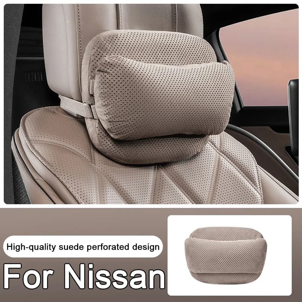 Cuscino di supporto lombare da viaggio per poggiatesta per auto in pelle scamosciata per Nissan Qashqai Juke Leaf Micra Xtrail Note Patrol
