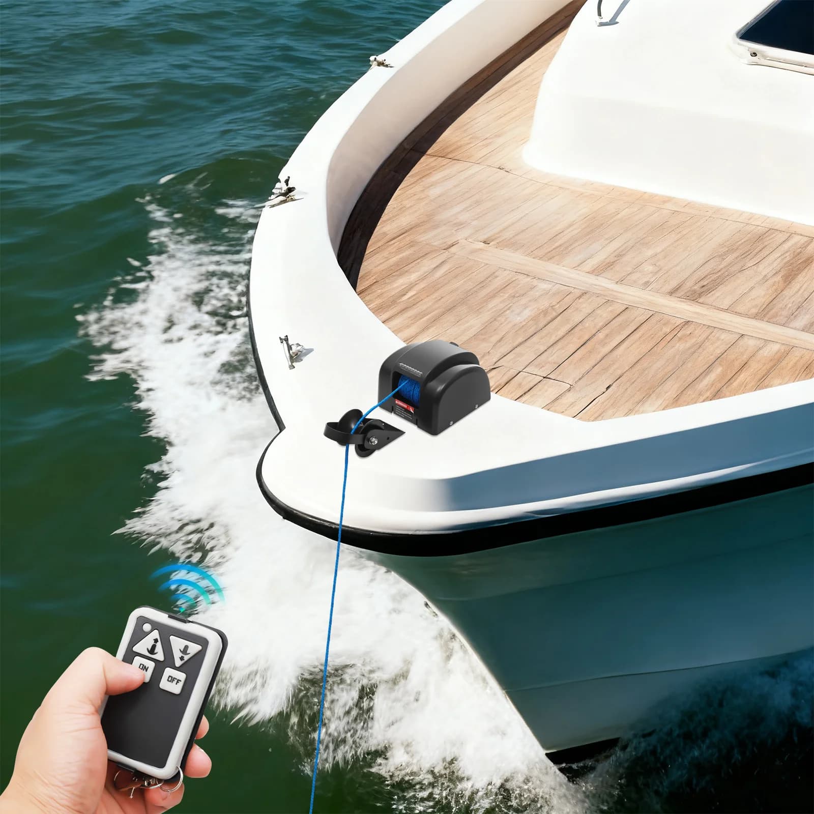 Verricello per barche elettrico, verricello per ancoraggio elettrico marino per barche telecomandate, verricello per ancoraggio di sicurezza con grande capacità di corda, alimentato con cavo