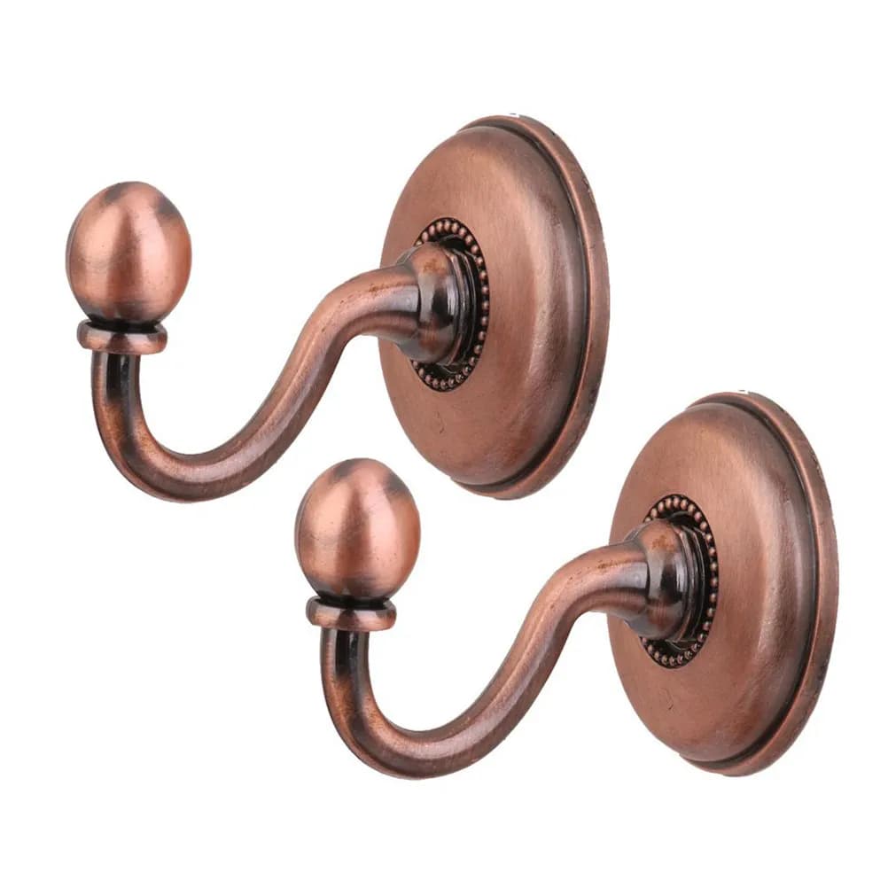 2Pcs Round Head Alloy Hooks Vintage Red Bronze Pommel Curtain Holdbacks Tieback Hooks Door Wall Hat Coat Hangers