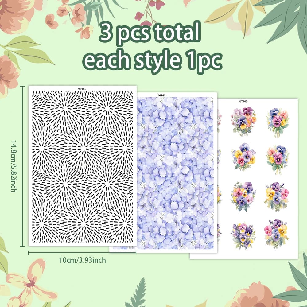 3 fogli di carta transfer in argilla polimerica, motivi Line Art/Ortensia/Pansy per orecchini fai da te
