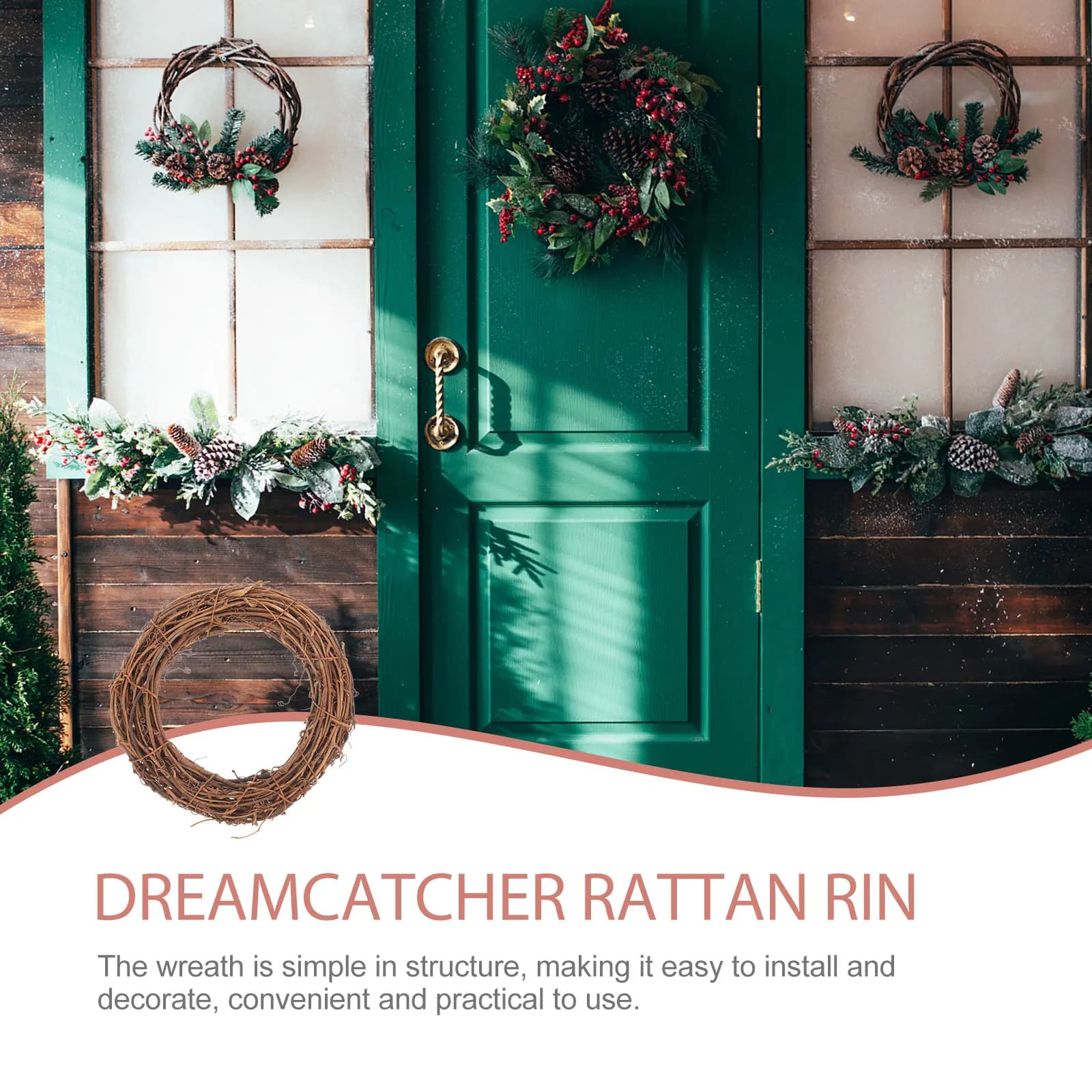 5pcs Rattan Wreath Garland Diy Decorative Ring Festival Hanging Pendant Door Window Decoration Floral Vine Dreamcatcher Frame