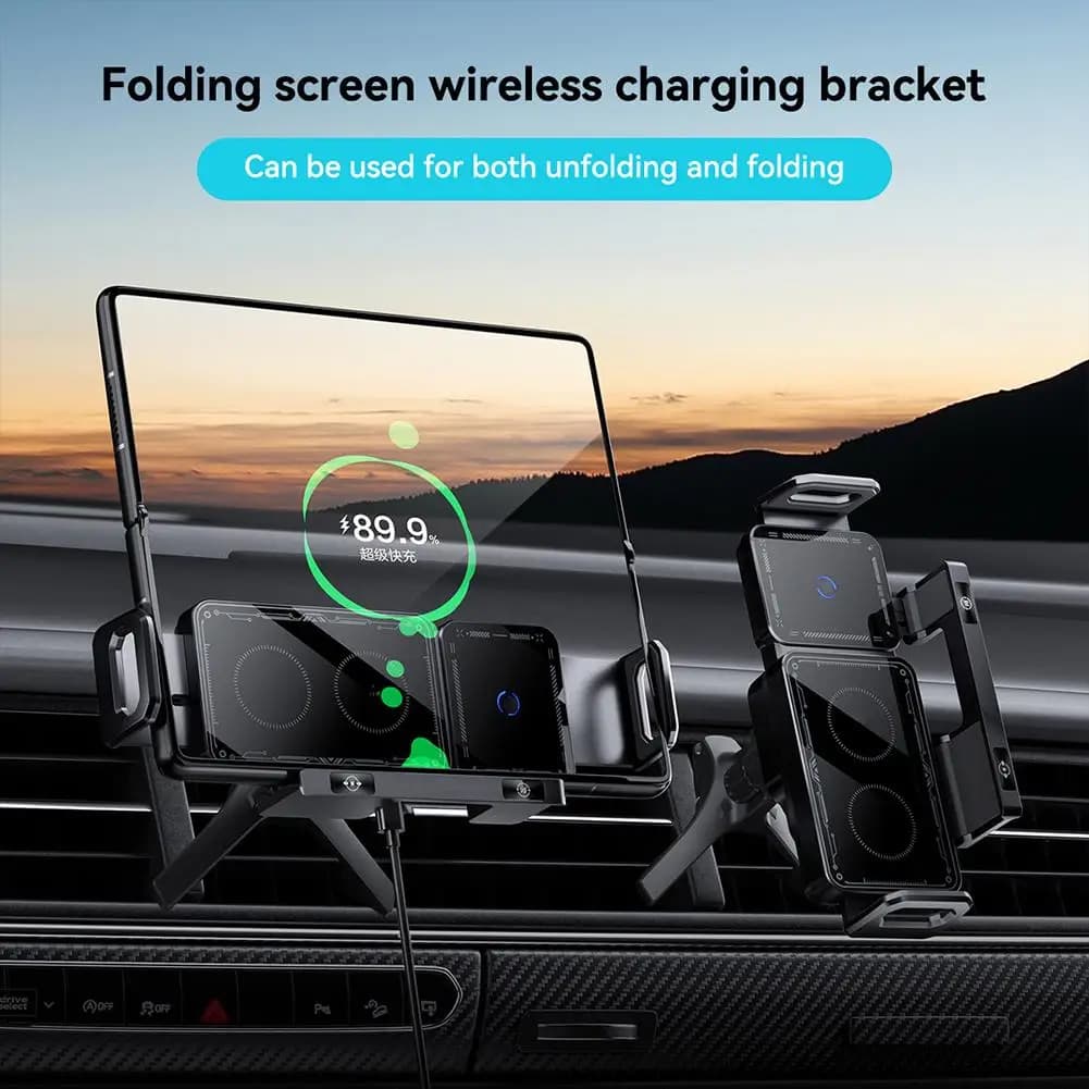 Caricabatterie Wireless per Auto con Schermo Pieghevole, Ricarica Rapida per Galaxy Z Flip/Fold 6, Supporto Magnetico per Telefono con Ventosa per Bocchetta dell'Aria E3T3