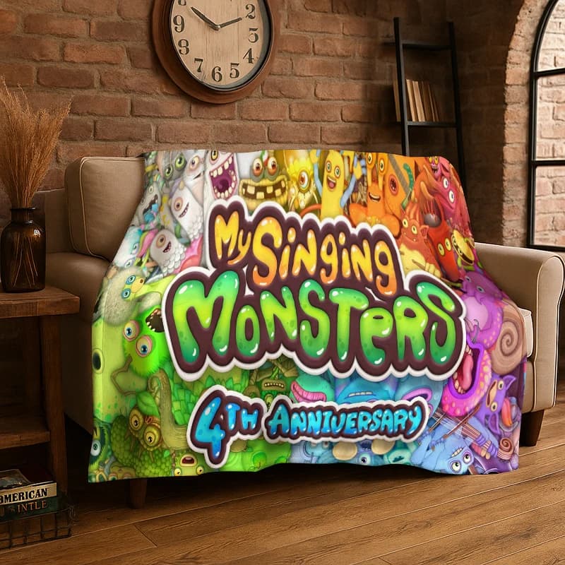 Coperta in flanella con personaggi del cartone animato My Singing Monsters, morbida coperta per camera da letto, soggiorno, letto, viaggi, campeggio, picnic