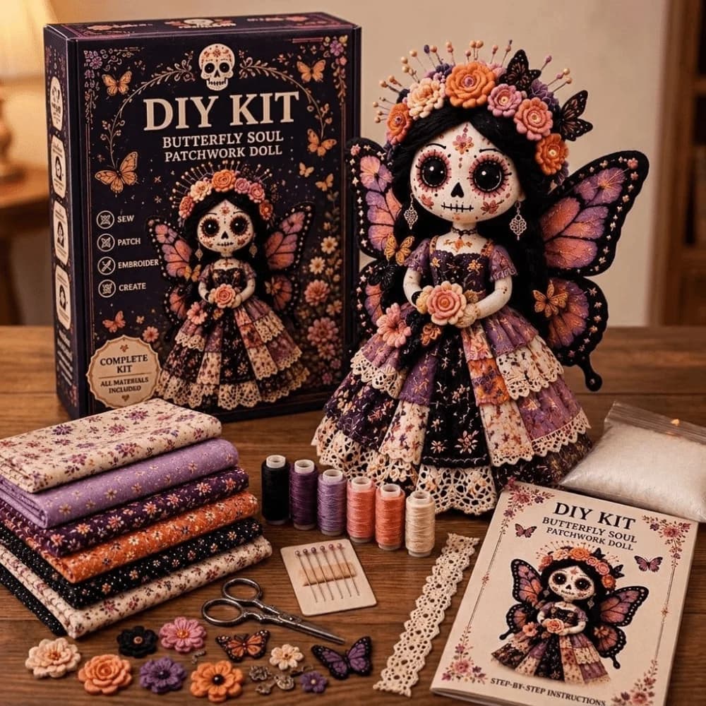 Cute Patchwork Halloween DIY Sewing Kit Unfinished Fabric Doll Making Set Weaving Handcraft Craft Kit Beginner Friendly