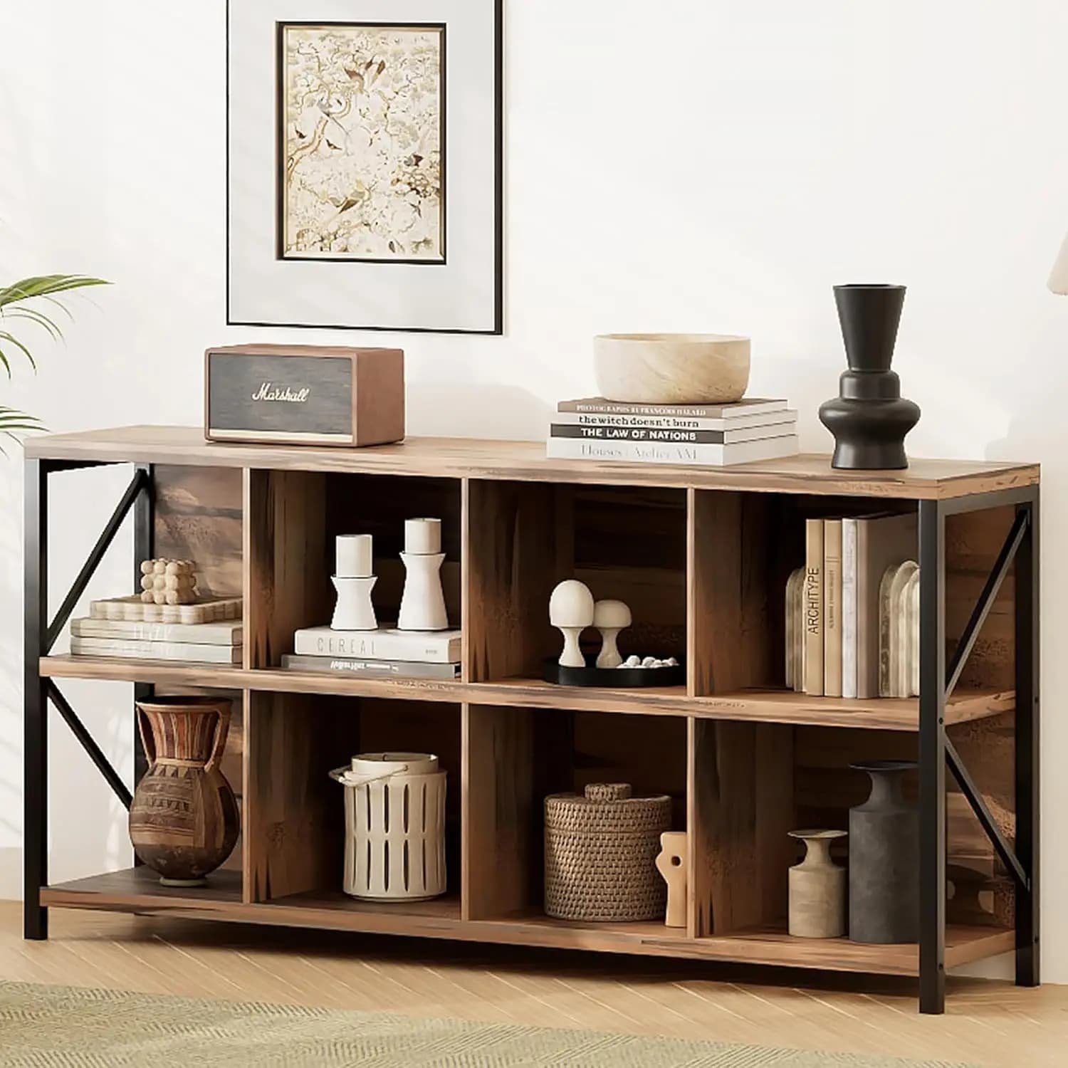 8 Cube Storage Organizer Bookshelf Horizontal Cubby Shelf Media Console Living Room Office 13.6"D x 63"W x 30.9"H, Customized