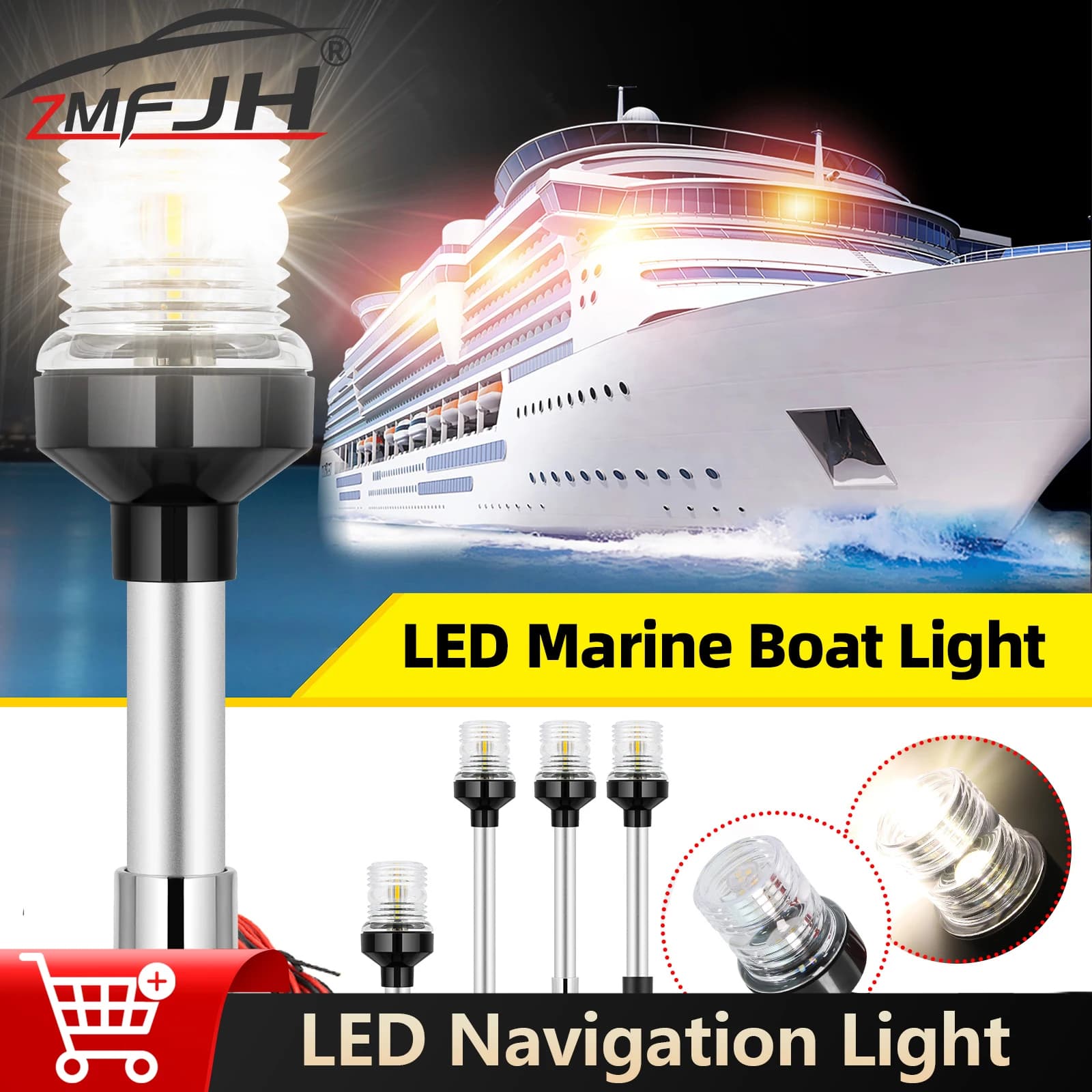 Piega Imbottiture LED Luce di Navigazione per Barche 360 Gradi 6/12/22 pollici Luce di Segnale di Vela Luce di Ancoraggio per Yacht Barca Marine 12V 24V