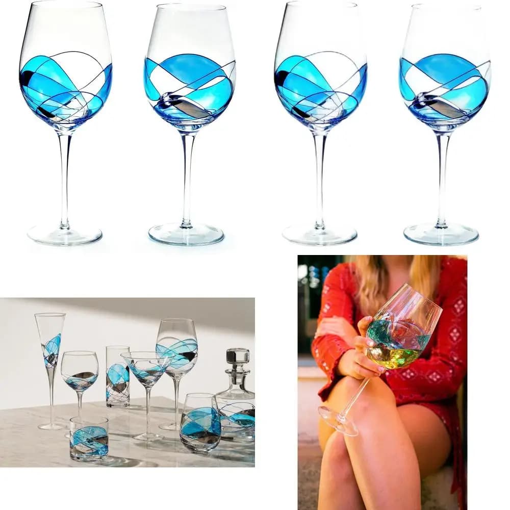 Bicchieri da Vino Artigianali da 29 Oz con Bocca Larga - Arte Unica in Vetro Colorato per Occasioni Speciali (Set di 2, Blu)